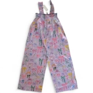 Pink Chicken Eleven Jumper Jumpsuit Watercolor Bows Lavender Smocked Bodice NWT
